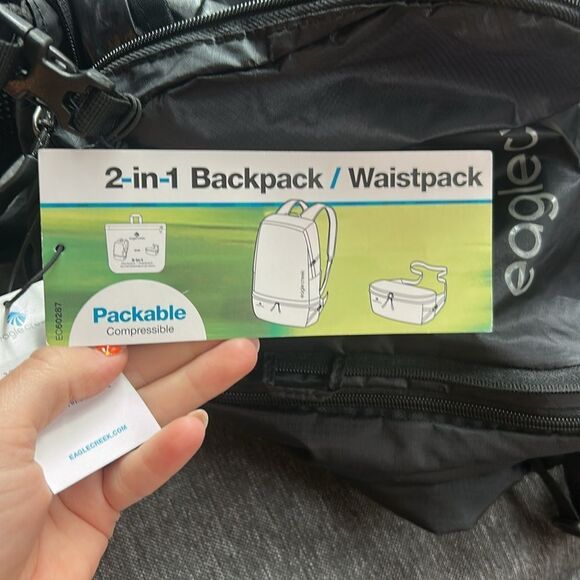 NWT eagle creek 2 in 1 Black Backpack/ waist pack - Picture 6 of 6